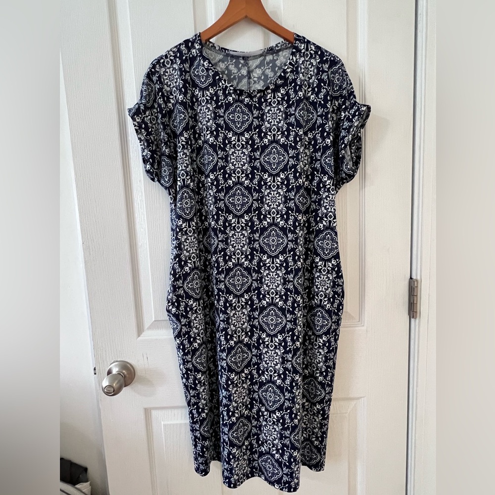 Brigitte Brianna Navy Blue Patterned pull on Women's Dress Size small